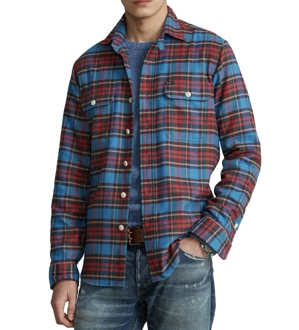 Polo Ralph Lauren Men's Plaid Performance Woven Workshirt Flannel Blue/Red M